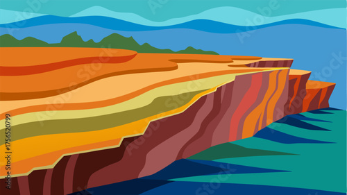 An eroded cliffside revealing colorful layers of rock and sediment that tell the story of the lands everchanging history.