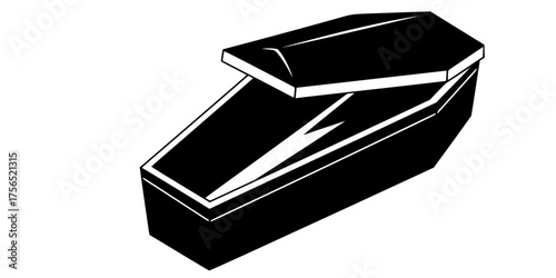 Isometric Coffin Opening Negative Space Flat Vector Mystery Graphic