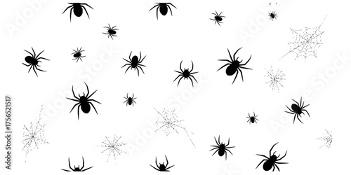 Seamless Minimalist Spider & Cobweb Dots Vector Pattern Background