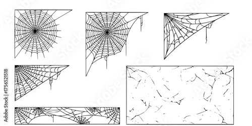 Line Art Spiderweb Cobweb Vector Set with Concentric & Asymmetric Detail