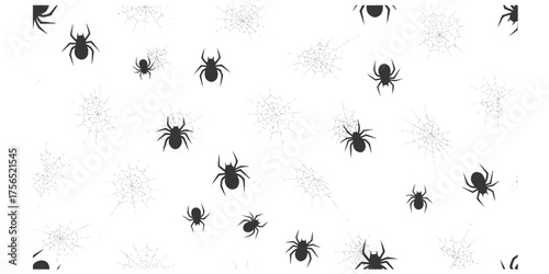Seamless Minimalist Spider & Cobweb Dots Vector Pattern Background
