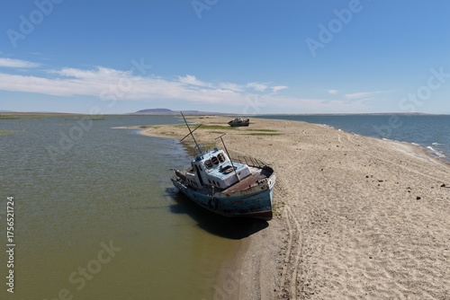 Shipwrecks in aral sea showing environmental disaster