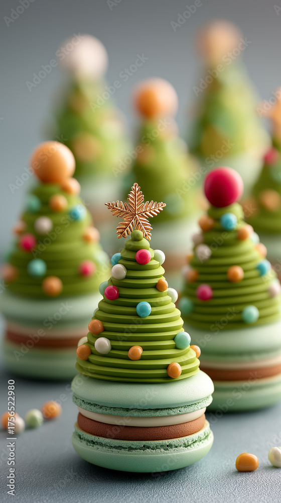 Fototapeta premium Christmas tree macarons decorating festive holiday dessert celebration