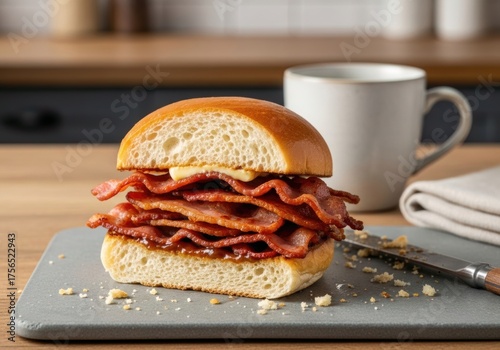 Bacon Sandwich with Multiple Layers of Crispy Bacon and Soft Brioche Bun