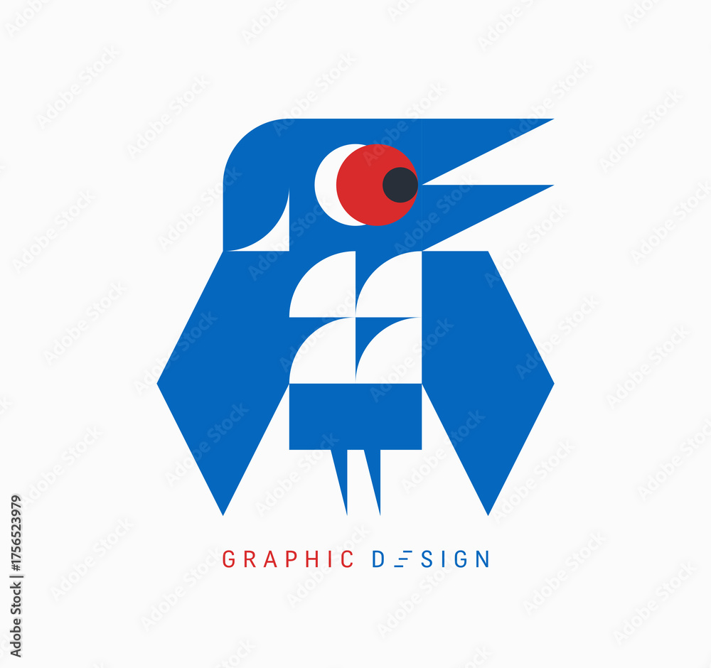 Fototapeta premium Tribal bird symbol. Geometric style. Abstract emblem. Vector illustration for brochure, poster, card, textile print, presentation, flyer or banner.