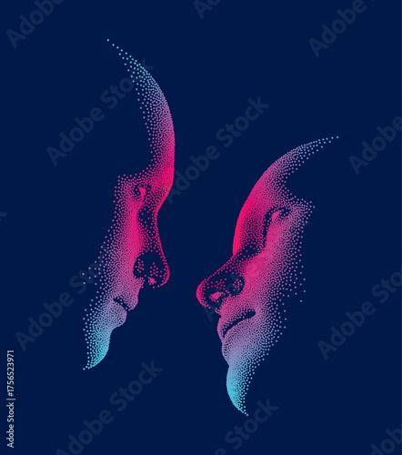Dialogue, contact, conversational exchange between two individuals. People talk face to face. 3D vector Illustration for advertising, marketing or presentation. 