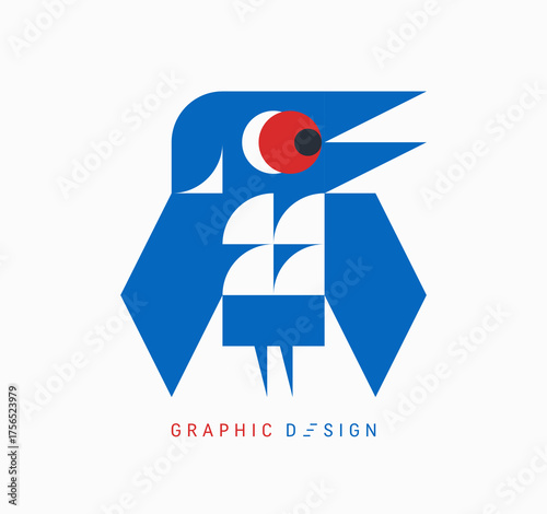 Tribal bird symbol. Geometric style. Abstract emblem. Vector illustration for brochure, poster, card, textile print, presentation, flyer or banner.