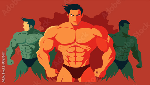 A collage of shredded fitness models and bodybuilders their extreme muscle definition and proportions a testament to their heavy reliance on steroids for physical appearance.. Vector illustration