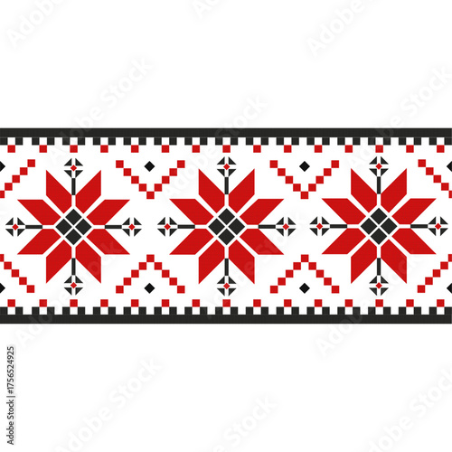 Slavic folk embroidery seamless ornament in monochrome style