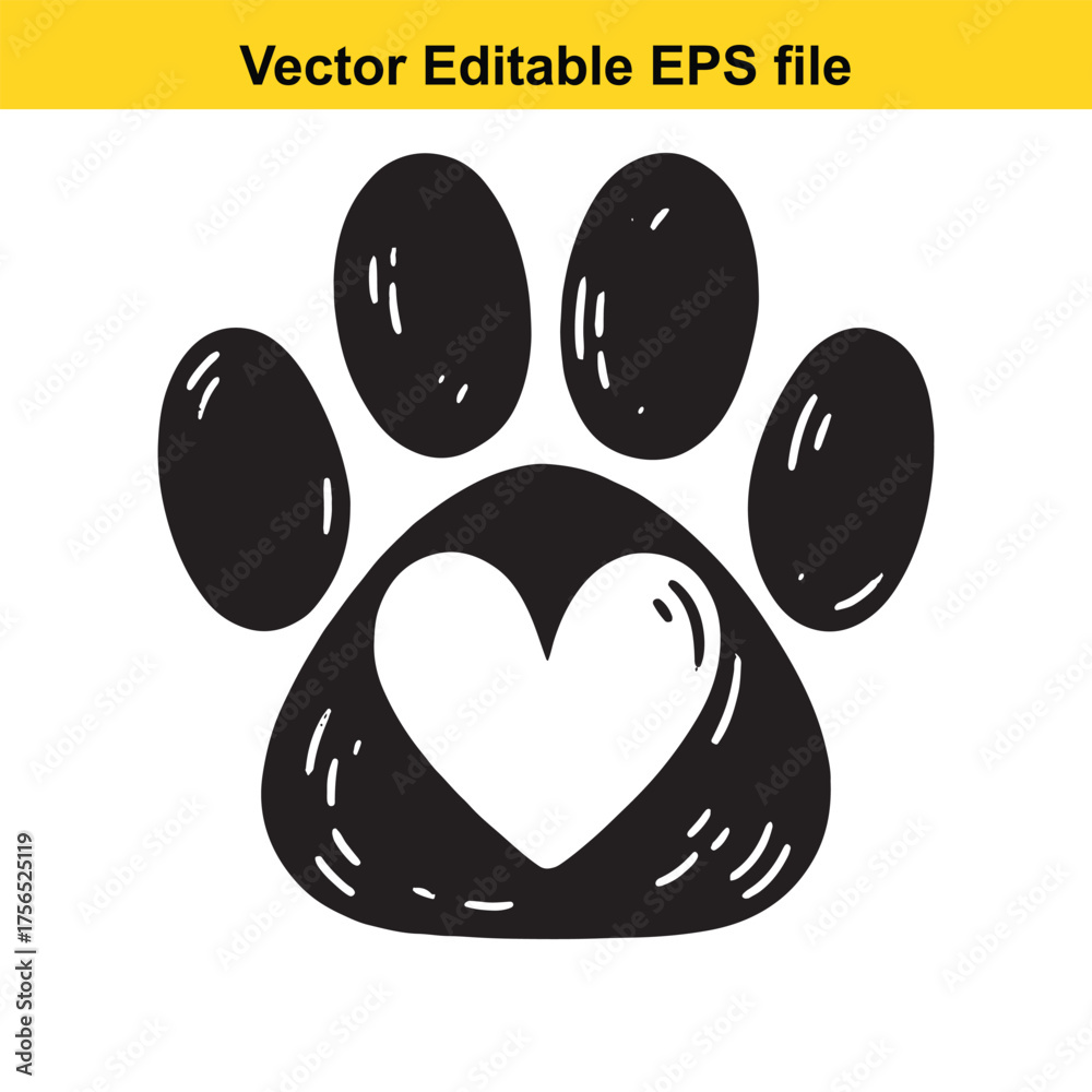 Obraz premium vector art of a black paw print with a white heart inside