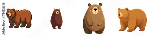 Cute Cartoon Bears Set for Children's Books and Educational Resources, Adorable Grizzly Bear Family, Playful Wildlife Illustrations, Perfect for Kids' Learning Materials
