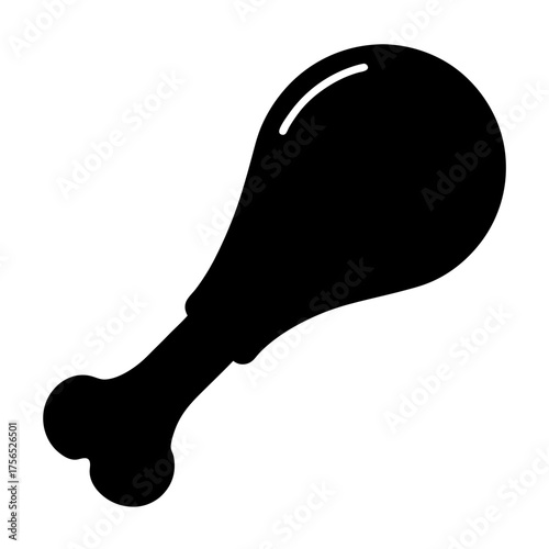 Black silhouette of fried chicken leg, a delicious poultry meal icon