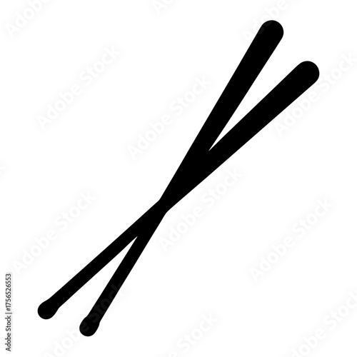 Stylized depiction of a pair of crossed black chopsticks on white background