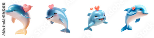 Charming dolphin characters radiating love and joy, perfect for Valentine's Day designs and heartwarming greeting cards, originally designed as a scalable vector graphic