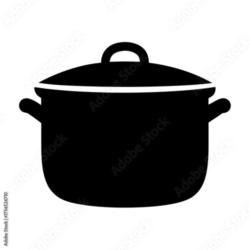 Simple vector illustration of a black stock pot with lid and handles