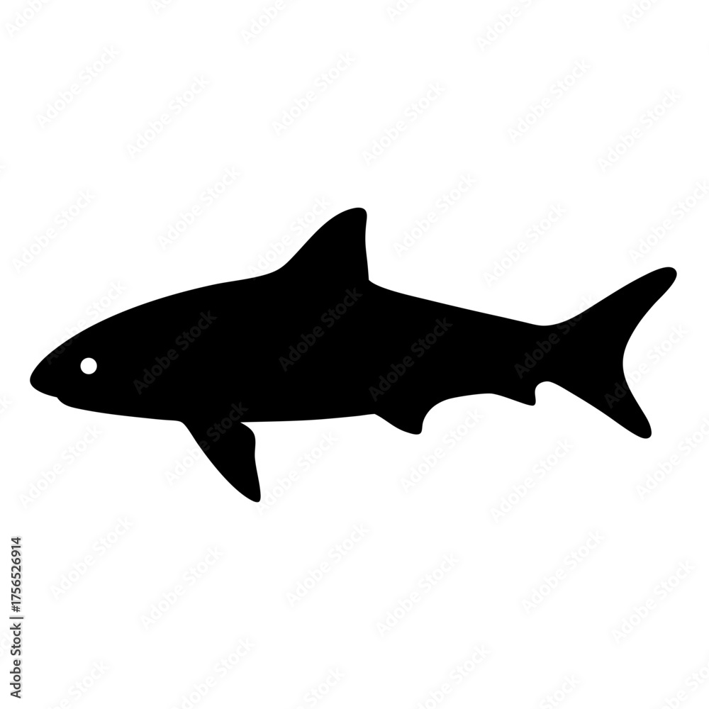 Obraz premium Black silhouette of a shark with one visible eye on white background