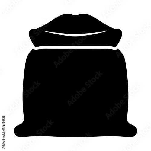 A simple black silhouette of a full sack or bag illustration