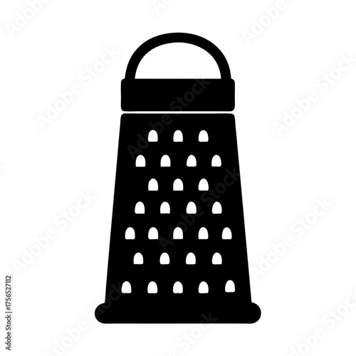 Stylized black and white image of a box grater kitchen utensil