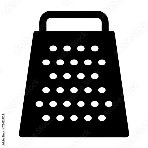Black and white silhouette image of a box grater with handle
