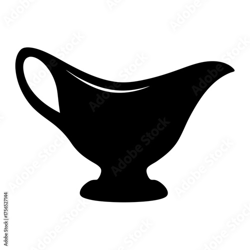 Silhouette of a traditional gravy boat with handle and pedestal base
