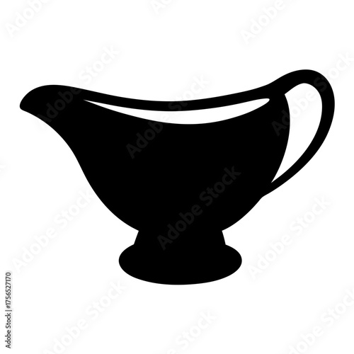 Elegant black silhouette of a classic gravy boat with curved handle