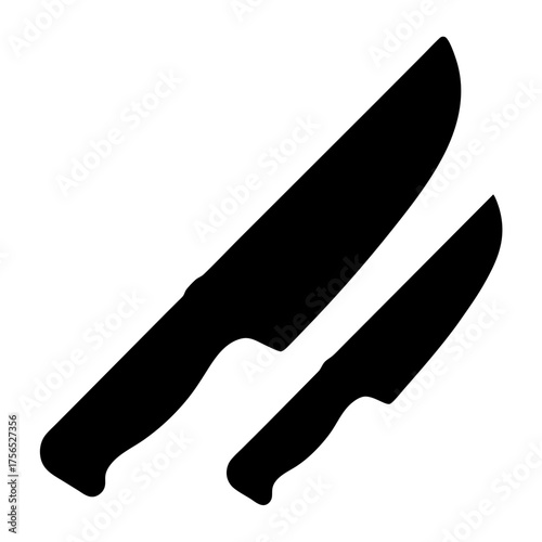 Silhouette of a chef knife and paring knife against a white background