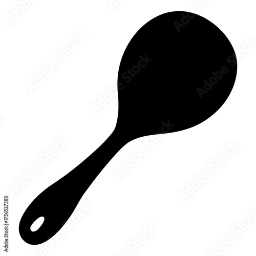 A black silhouette of a kitchen spoon with a hole for hanging