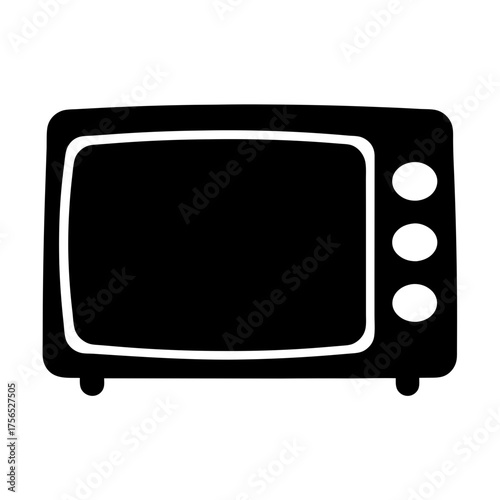 Monochrome illustration of an oldfashioned television with three circular buttons