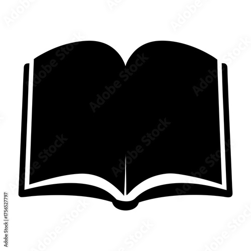 Open book silhouette in black and white representing knowledge and education