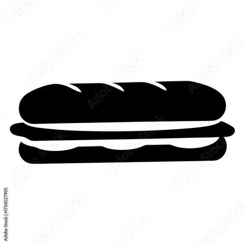A monochrome vector drawing of a sandwich, likely a submarine sandwich