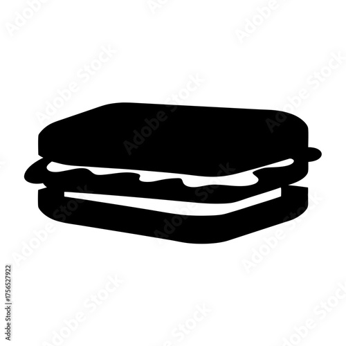 Stylized minimalist illustration of a stacked sandwich with visible layers and fillings