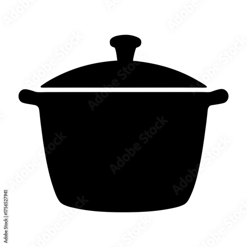 Black Silhouette of a Classic Cooking Pot with Lid and Handles Illustration