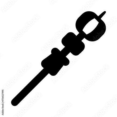 Stylized black and white illustration of a shish kebab skewer with food