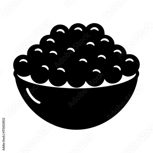 Stylized bowl overflowing with rounded shapes in a monochromatic design style