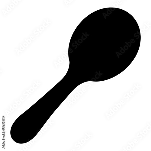 Simple black silhouette of a spoon angled on a plain white background