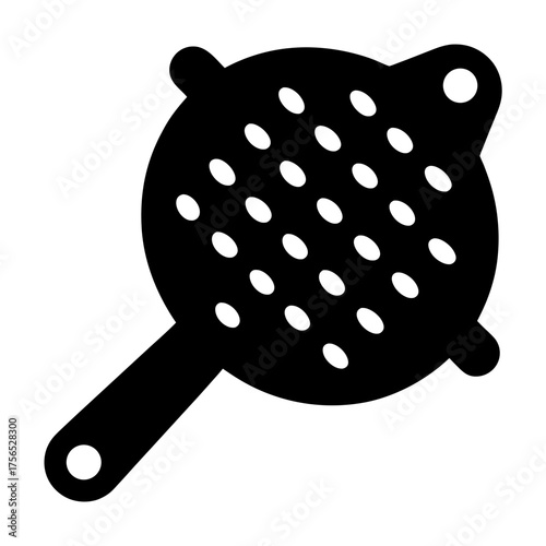 Simple black and white colander with handle for kitchen cooking use