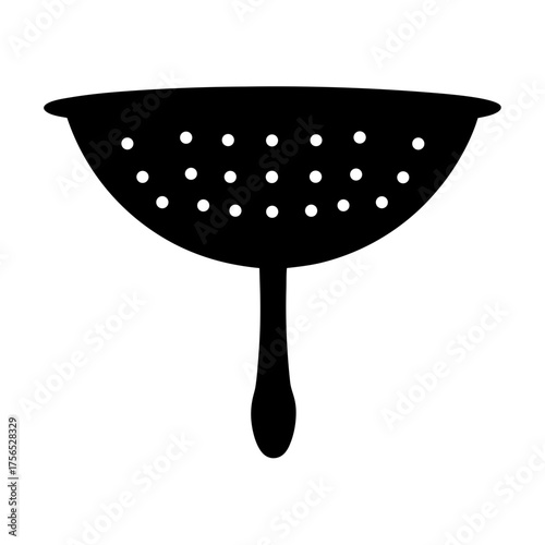 Simple black and white colander illustration for straining pasta or rinsing vegetables