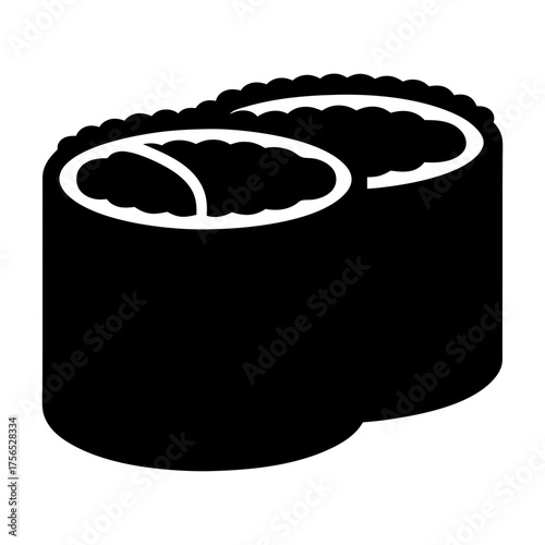 Minimalist Illustration of Black and White Maki Sushi Roll with Scalloped Edge