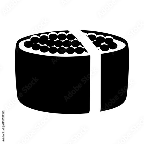 Stylized Tobiko Gunkan Maki Sushi Roll Illustration in Black and White