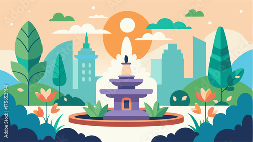 A peaceful meditation garden with carefully curated plants and a tranquil fountain promoting relaxation and mindfulness in the midst of the city chaos.