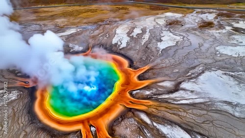 Wallpaper Mural Mesmerizing Aerial View of the Steaming Grand Prismatic Spring in Yellowstone National Park Torontodigital.ca