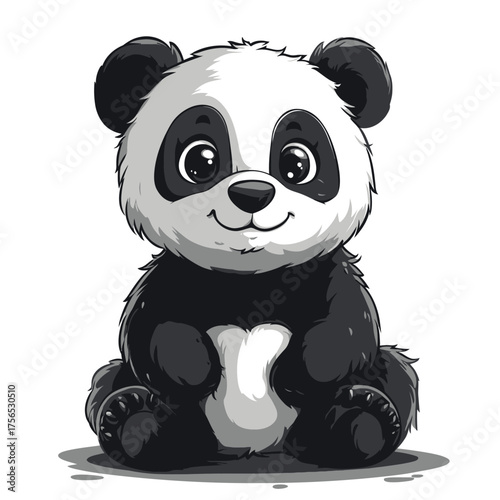 Adorable Baby Panda Sitting and Smiling with Big Eyes.