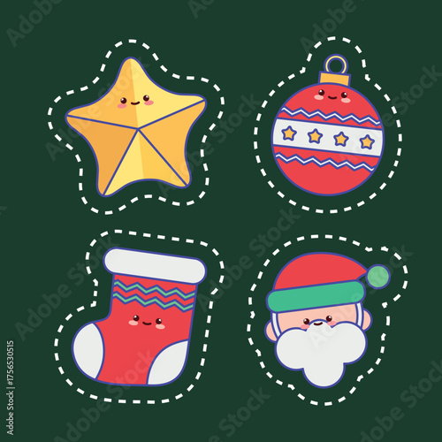 Linear Kawaii Christmas Icon Set