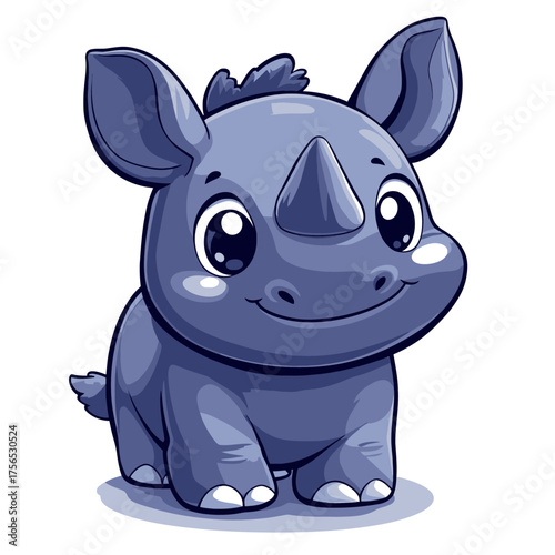 Adorable Baby Rhinoceros Cartoon Illustration with Big Eyes and Friendly Smile.
