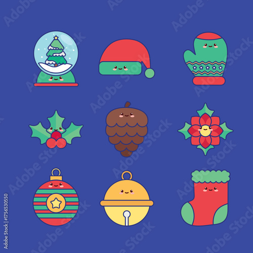 Linear Kawaii Christmas Icon Collection