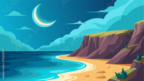 A crescentshaped beach lined with rocky cliffs where only the brave dare to swim against the strong currents.