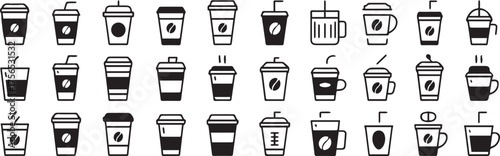 coffee cup icon set 30 black and white minimal coffee container silhouettes for branding and ui