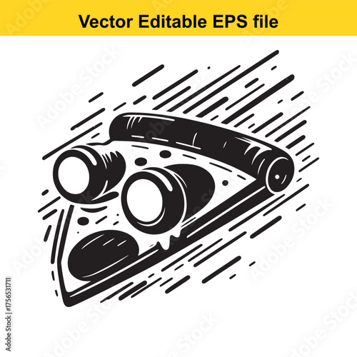 Vector art of stylized slice of pizza with pepperoni and olives, , vector art