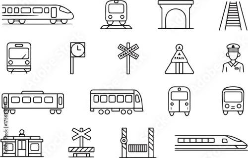 vector train icon pack monochrome railway symbols including high speed train metro tunnel tracks station clock