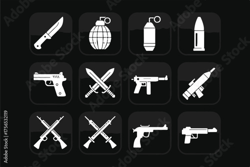 weaponry icon collection military and tactical equipment glyphs perfect for game hud ui design